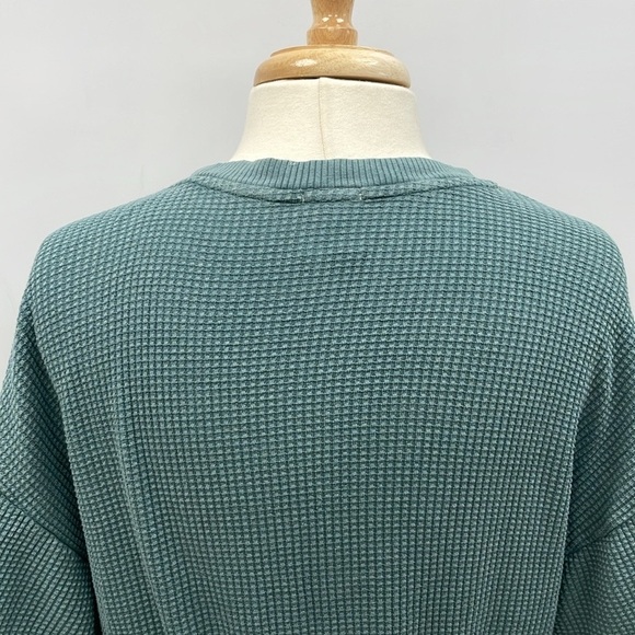 Aerie Offline Ribbed Knit Short Sleeve Crewneck Crop Shirt Teal Small - Picture 6 of 7